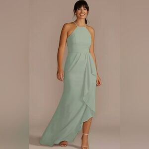 David's Bridal high-neck chiffon bridesmaid dress  Dusty Sage size 6